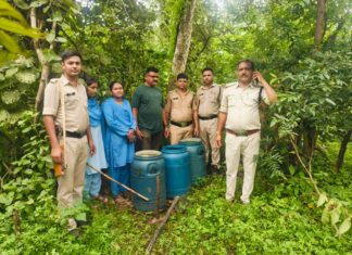 जंगल में अवैध शराब निर्माण के खिलाफ तिरोड़ी पुलिस की दबिश, 10 क्विंटल महुआ लाहन नष्ट